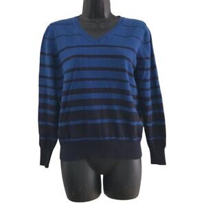 Blue black striped St Johns Bay petite med sweater